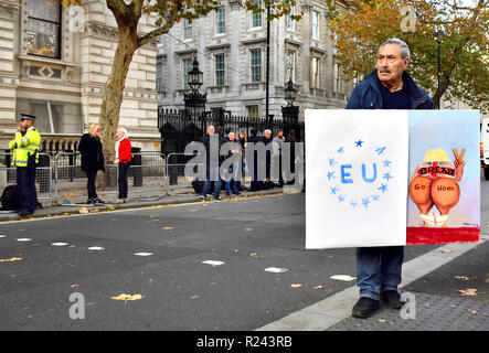 Kaya Mar, politischen satirischen Zeichner, in Westminster mit seiner Arbeit als Brexit ist im Parlament diskutiert 14. November 2018 Stockfoto