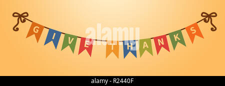 Thanksgiving bunting Flags, die mit einem Buchstaben. Dank Text geben. Urlaub Dekorationen. design Element Stockfoto