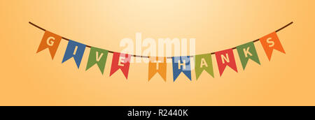 Thanksgiving bunting Flags, die mit einem Buchstaben. Dank Text geben. Urlaub Dekorationen. design Element Stockfoto