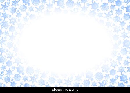 Horizontale Weihnachten Rahmen mit vielen blauen Schneeflocken in Weiß mit Text platzieren Stock Vektor