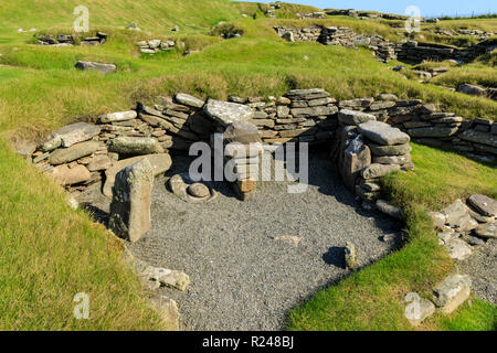 Jarlshof prähistorischen und nordischen Siedlung, 4000 Jahre alt, Sumburgh Head, Festland, Shetlandinseln, Schottland, Großbritannien, Europa Stockfoto