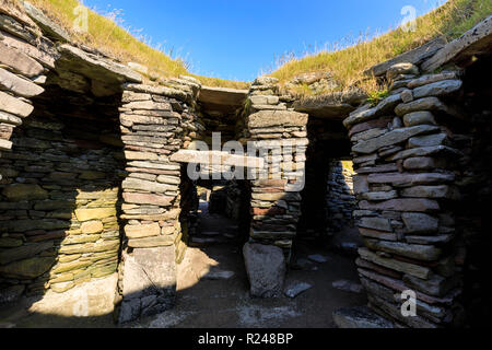 Jarlshof prähistorischen und nordischen Siedlung, 4000 Jahre alt, Sumburgh Head, Festland, Shetlandinseln, Schottland, Großbritannien, Europa Stockfoto