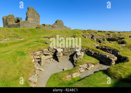 Jarlshof prähistorischen und nordischen Siedlung, 4000 Jahre alt, Sumburgh Head, Festland, Shetlandinseln, Schottland, Großbritannien, Europa Stockfoto