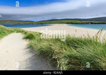 St. Ninian's Isle, weißen Strand Tombolo, South Festland, Shetlandinseln, Schottland, Großbritannien, Europa Stockfoto