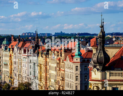 Architektur der Nove Mesto (Neustadt), Masarykovo Straße, Erhöhte Ansicht, Prag, Böhmen, Tschechien, Europa Stockfoto