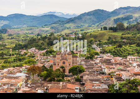 Die Ansicht von jerico von Christus Statue Hill, Morro El Salvador, in Jerico, Antioquia, Kolumbien, Südamerika Stockfoto