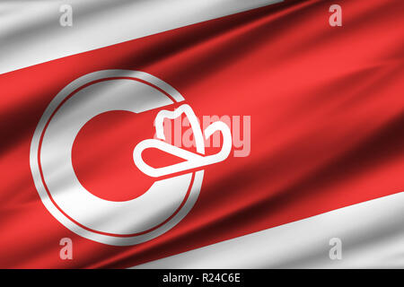 Calgary, Alberta 3D wehende Flagge Abbildung. Textur kann als Hintergrund verwendet werden. Stockfoto