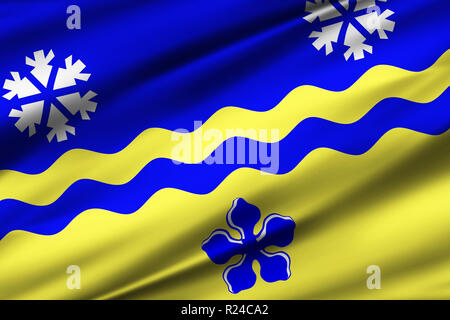 Prince George British Columbia 3D wehende Flagge Abbildung. Textur kann als Hintergrund verwendet werden. Stockfoto