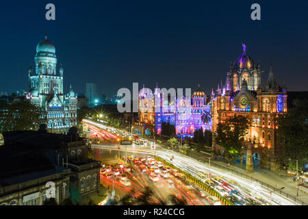 Chhatrapati Shivaji Maharaj Terminus Bahnhof (Csmt), vormals Victoria Terminus, Weltkulturerbe der UNESCO, Mumbai, Maharashtra, Indien, Asien Stockfoto