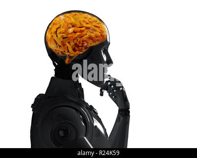 3D-Rendering silhouette Roboter mit ai Gehirn Technologie Stockfoto