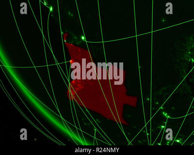 Angola über Green Planet Erde vom Weltraum aus mit Netzwerk. Konzept der internationalen Kommunikation, Technik und Reisen. 3D-Darstellung. Elemente dieser Stockfoto