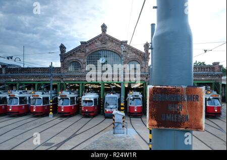 Wien, Straßenbahnabstellhalle Gürtel - Wien, Gürtel Straßenbahn-Depot Stockfoto