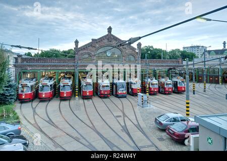 Wien, Straßenbahnabstellhalle Gürtel - Wien, Gürtel Straßenbahn-Depot Stockfoto