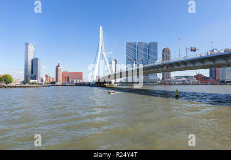 Erasmus Bridge und die Skyline von Kop van Zuid in Rotterdam, Niederlande Stockfoto