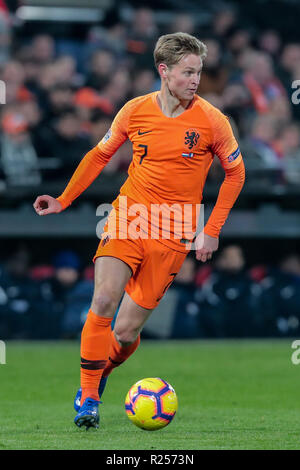 Rotterdam, die Niederlande. 15. November 2018. ROTTERDAM, Stadion De Kuip, 03.12.-20-18, Fußball, Saison 2018 / 2019, Niederlande player Frenkie de Jong während der Nationen Liga Spiel Niederlande - Frankreich Credit: Pro Schüsse/Alamy leben Nachrichten Stockfoto