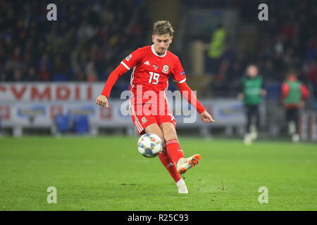 16. November 2018, die UEFA-Nationen Liga Match Wales v Dänemark an der Cardiff City Stadium. In Aktion, David Brooks ein fussballprofi für Bournemouth und dem Wales National Team. News verwenden Sie nur. Quelle: www.garethjohn. uk/Alamy leben Nachrichten Stockfoto