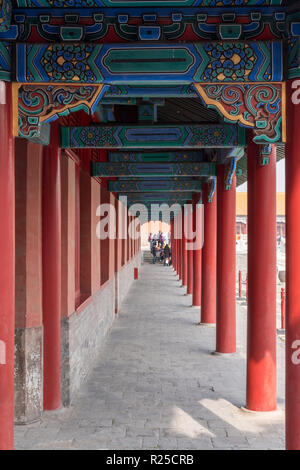 Details von Dach- und Schnitzereien in der Verbotenen Stadt in Peking Stockfoto