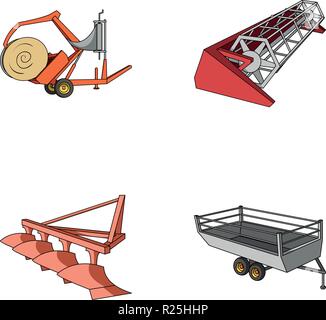 Pflug, Mähdrescher Dreschmaschine, Anhänger und andere landwirtschaftliche Geräte. Landwirtschaftliche Maschinen ein Sammlung Icons im Comic-stil Vektor Symbol lieferbar Illus Stock Vektor