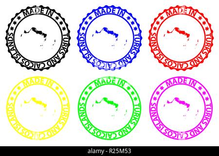 In Turks- und Caicosinseln - Stempel - Vektor, Turks und Caicos Inseln Karte Muster - Schwarz, Blau, Grün, Gelb, Lila und Rot Stock Vektor