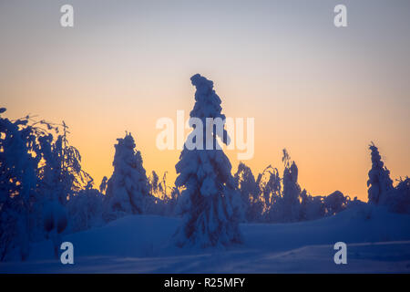 Winter sunset Landschaft von Kuopio, Finnland. Stockfoto