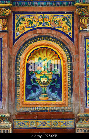 Brunnen, Plaza de España, Detailansicht, Vejer de la Frontera, Andalusien, Spanien Stockfoto