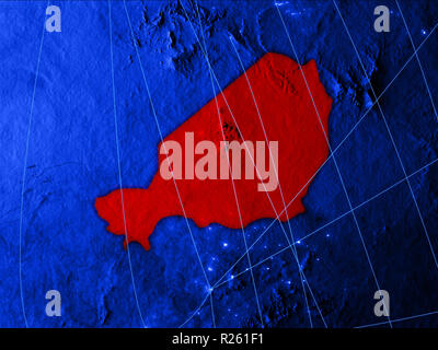 Niger auf Blau digitale Karte mit Netzwerken. Konzept der internationalen Reisen, Kommunikation und Technologie. 3D-Darstellung. Elemente dieses Bild furnis Stockfoto