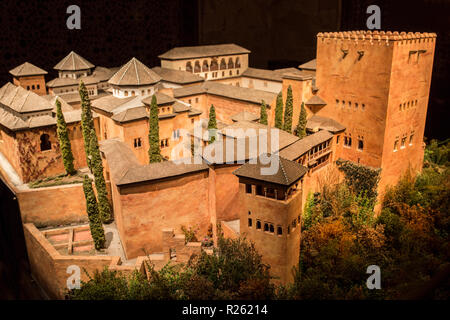 Cordoba, Spanien - 2018, Sept. 8th: Alhambra Gebäude Modell. Auftritt im Emirat von Granada. Calahorra Turm Museum, Cordoba, Spanien Stockfoto