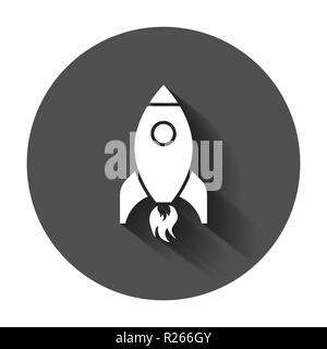 Rocket Space ship Symbol im flachen Stil. Raumschiff Vector Illustration mit langen Schatten. Rocket start Business Konzept. Stock Vektor