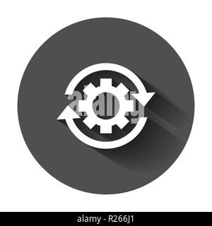 Workflow-prozess Symbol im flachen Stil. Zahnrad Zahnrad mit Pfeilen Vector Illustration mit langen Schatten. Workflow Business Konzept. Stock Vektor