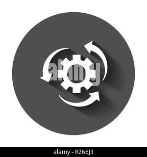 Workflow-prozess Symbol im flachen Stil. Zahnrad Zahnrad mit Pfeilen Vector Illustration mit langen Schatten. Workflow Business Konzept. Stock Vektor