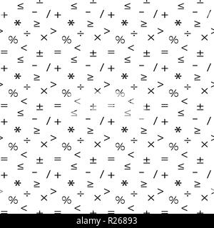 Mathematik geometrische nahtlose Muster in Memphis Stil. Zusammenfassung Hintergrund von minus, plus, Gleich, Ungleich, Division, Multiplikation. Fröhliche bac Stock Vektor