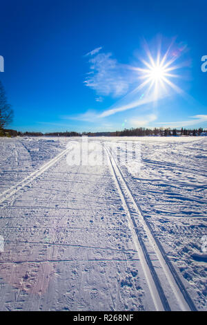 Blick auf die Skipisten von Sotkamo, Finnland Stockfoto