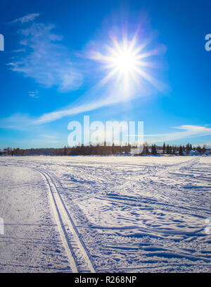 Blick auf die Skipisten von Sotkamo, Finnland Stockfoto