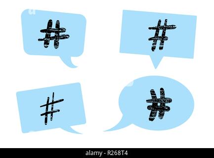 Vektor einrichten Der hashtag Zeichen mit Sprechblasen. Element für soziale Netzwerke. Stock Vektor