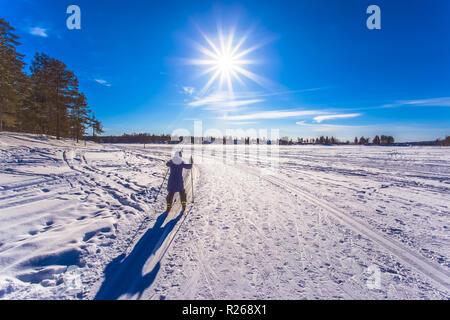 Blick auf die Skipisten von Sotkamo, Finnland Stockfoto