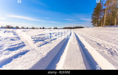 Blick auf die Skipisten von Sotkamo, Finnland Stockfoto