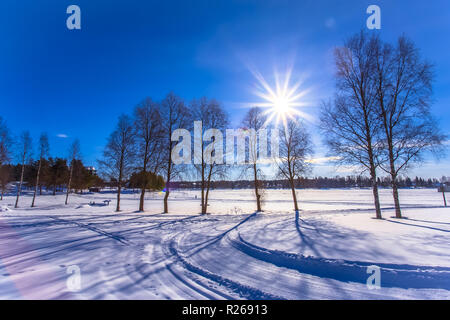 Blick auf die Skipisten von Sotkamo, Finnland Stockfoto