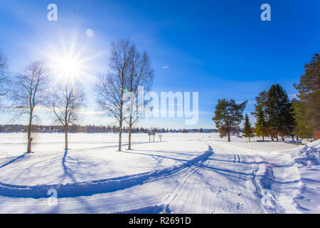Blick auf die Skipisten von Sotkamo, Finnland Stockfoto