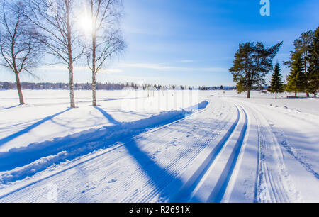 Blick auf die Skipisten von Sotkamo, Finnland Stockfoto