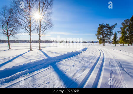 Blick auf die Skipisten von Sotkamo, Finnland Stockfoto