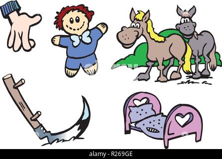 Cartoon Vector Illustration der lustige kleine Zeichnungen oder Symbolen Stock Vektor