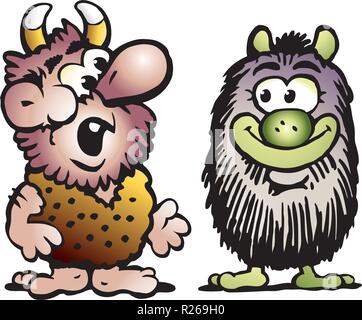 Cartoon Vector Abbildung von zwei lustigen Kobolde oder Troll Monster Stock Vektor