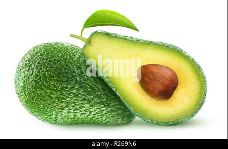 Isolierte Avocados. Zwei avocado Obst auf weißem Hintergrund mit Freistellungspfad isoliert Stockfoto