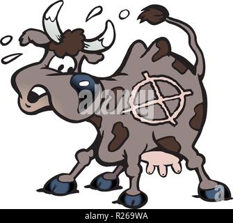 Cartoon Vector Illustration einer einem erschrockenen Kuh in der Linie Stock Vektor