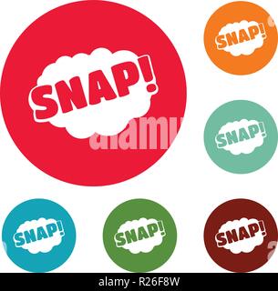 Comic boom snap icons Kreis set Vektor auf weißem Hintergrund Stock Vektor