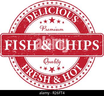 RETRO OLD Fish und Chips essen Stempel Stock Vektor