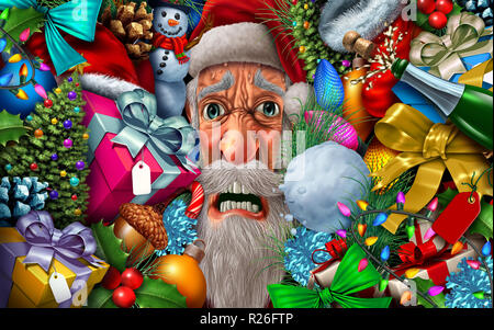 Frustriert Santa Claus und christmas Druck oder Weihnachtszeit santaclause Kopfschmerzen mit 3D-Illustration Elemente. Stockfoto