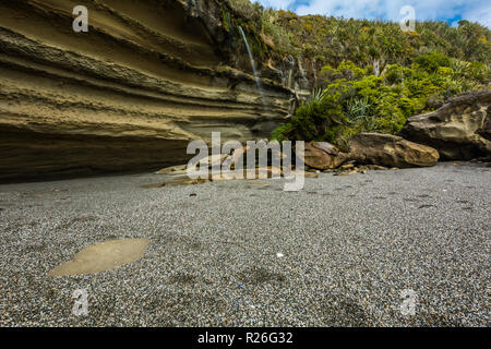 Wilde Steilküsten auf der Truman Track, in der Nähe von Punakaiki und Greymouth. Paparoa Nationalpark, Neuseeland Stockfoto