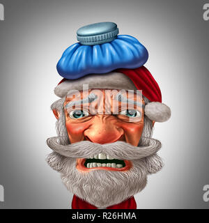 Weihnachten Kopfschmerzen mit einem Weihnachtsmann traurig während der Weihnachtszeit als lustig saisonalen Charakter mit 3D-Illustration Elemente. Stockfoto