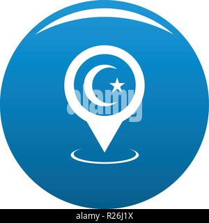 Moschee Kartenzeiger Symbol Vektor blauer Kreis auf weißem Hintergrund Stock Vektor